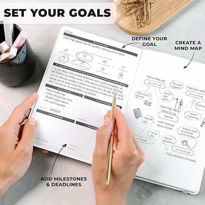Clever Fox Ultimate Achiever’s Goal Planner - Focus & Productivity 90 Day Journal. Undated Daily Weekly Monthly Planner Organizer & Hourly Schedule Notebook - Hardcover, A5 Size, Pearl White