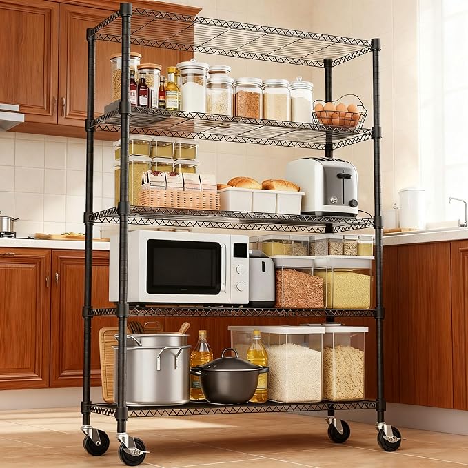 M MZG 5 Tiers Shelf 1750 lbs Steel Storage Shelving Utility Shelving Unit Steel Organizer Wire Rack for Home,Kitchen,Office,Garage Black 17.7" D x 47.2" W x 76.8" H