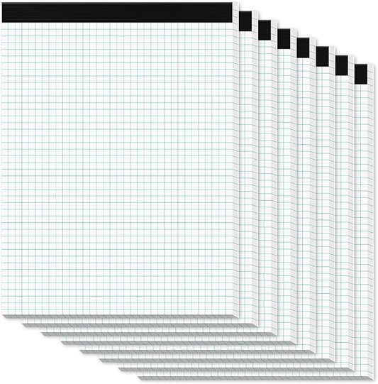 Zaviko Graph Paper Pads 8.5 x 11, 8 Pack, 4x4 Quad Grid Paper Pad 8-1/2" x 11", White Quadrille Pad, Easy Tears Off Design, Grid Notebook 8-1/2 x 11, White 70 GSM Graft Paper, 30 Sheets/Pad