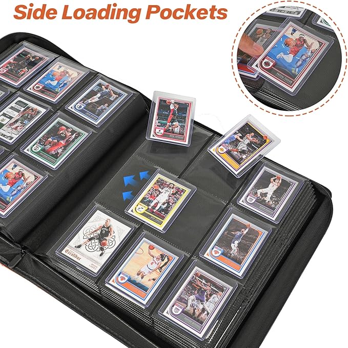 Sibonic 9 Pocket TopLoader Binder, Holds 360 3”x4” Toploader Hard Cases, Sleeves Card Collection Binder, 20 Double Sided Pages, Compatible with Trading & Sports Holder - Orange