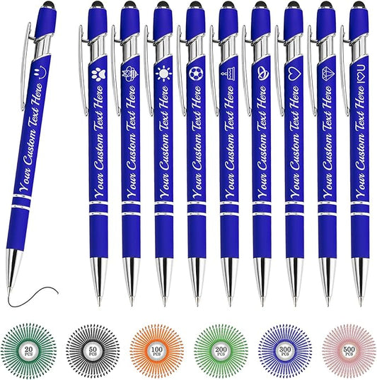 Custom Pens Bulk Personalized Ballpoint Pen with Stylus Tip Customized Engraved Pens with Name Logo Soft Black Ink with Touch Metal Office for Business Office Teacher School Corporate Gifts Navy