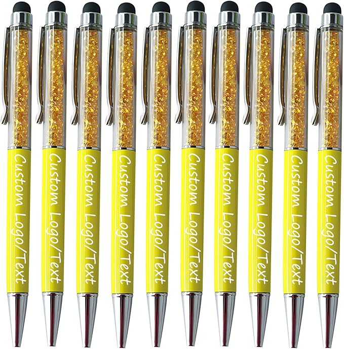 Customized Pens with Name/Logo - Touch Screen Stylus Ballpoint Pen, Perfect for Weddings, Business & Personalized Gifts (Yellow,300)
