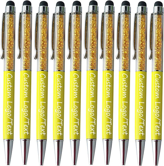Customized Pens with Name/Logo - Touch Screen Stylus Ballpoint Pen, Perfect for Weddings, Business & Personalized Gifts (Yellow,10)