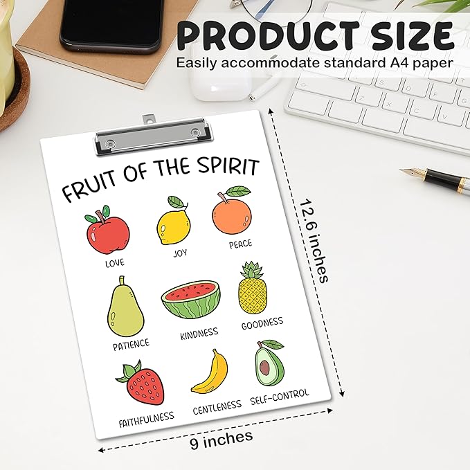APIILVPQ Fruits Clipboard，Bible Verse Clipboards with Low Profile Clip for Office School Use, Inspirational Wooden Clip Boards for Nurses Teachers Students - A05