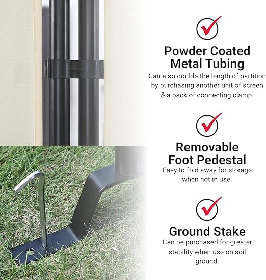 Proman Products - Galaxy 2 Panel Section Privacy Folding Screen Divider, Water Repellent Fabric Room Divider with Black Powder Coated Metal Frame for Indoors or Outdoors (Beige)