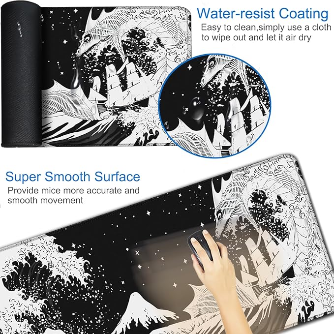 Gaming Mouse Pad, 31.5x15.7 inch Large Extended Computer Keyboard Mouse Mat, Water Resist Non-Slip Mousepad Rubber Base Long XXL Desk Mouse Pad for Gaming, Office & Home, Dragon