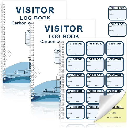 2 Pack of Visitor Badges Log with Carbon Copy Protecting Privacy Pages Visitor Stickers 8.5x11 Inch Visitor Log Book School Church Business Pass Guest Register Book - 450 Badges 60 Memo Pages (2)