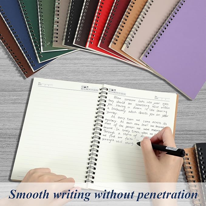 Leelosp 12 Pack Small Spiral Notebook A5 Lined College Ruled Spiral Journal Notebook 5.5 x 8.3 Inch Kraft Cover, 120 Pages for Work Students Office Business(Dark Color)