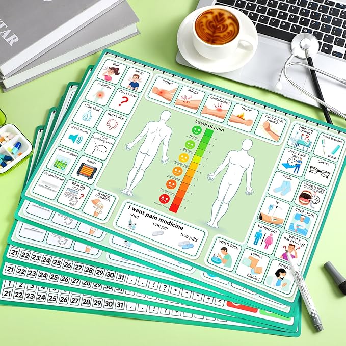 Geyoga 12 Pcs Nonverbal Communication Board, 16.73 x 11.22'' Patient Picture Symbol Communication Cards for Adults