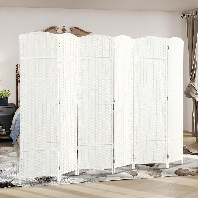 HOMCOM Room Divider, 6 Panel Folding Privacy Screen, 5.6' Tall Freestanding Wall Partition for Home Office, Bedroom, White