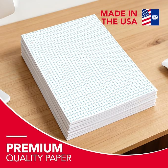 KAISA Graph Paper Filler Paper, 8"x10.5" 4x4 Graph/Quad Rule Filler Paper 3-Hole Punched 1/4inch Grid Paper Loose-Leaf Paper for 3-Ring Binders,150sheet/pack, 3pack F15001Q