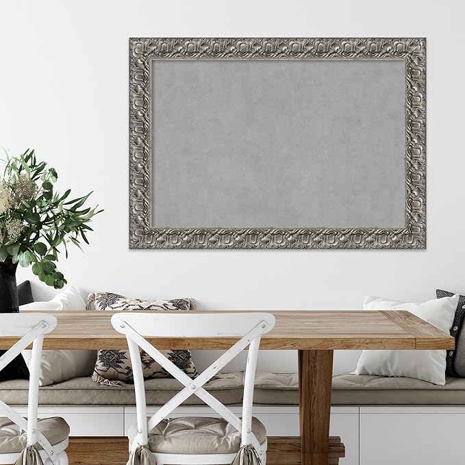 Amanti Art Silver Framed Magnetic Board 30x42 Large Vision Board for use with Magnets, 100% Metal Sheet to Display Items as Office Decor or for Home Organization in mudroom, Kitchen or Kids Room