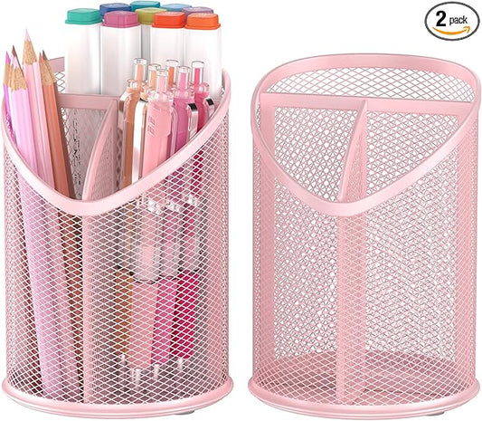 Delifox 2 Pack Pen Holder Mesh Round Pencil (Pink)