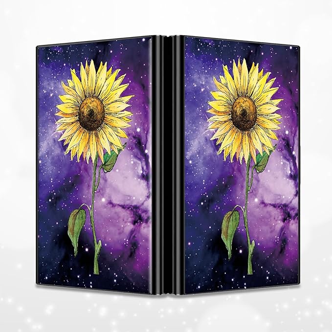 BWEGRHE Slim Credit Card Holder, Sunflower Yellow Purple Galaxy RFID Blocking Metal Wallet for Men & Women, Aluminum Minimalist Hard Case Pocket-Sized Business Cards Organizer (Fits Up to 10 Cards)