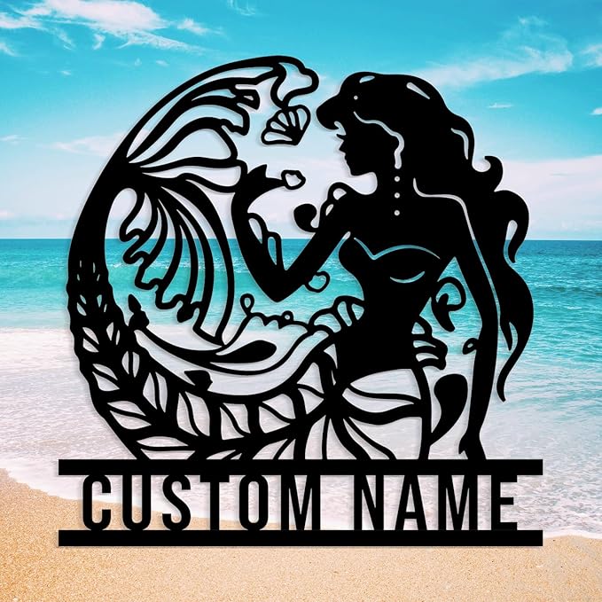 Custom Mermaid Metal Sign,Personalized Mermaid Name metal Signs,Mermaid Wall Decor,Beach Theme Decor, Girls Mermaid Room Decor,Metal Wall Decor (Style-6)