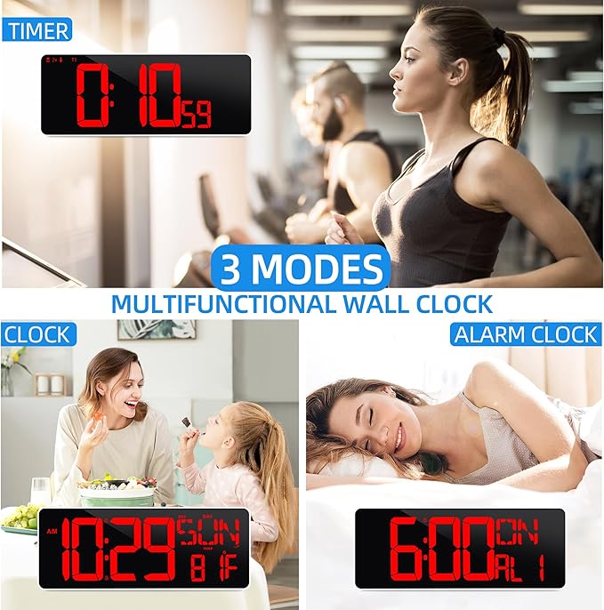 KMMKGG 13.7”Digital Timer Large LED Screen displays（5'' Number）,The Date time, Remote Control, Turn on/Off 10 Seconds Countdown Voice Notification, for Chefs,Students, Children, Seniors