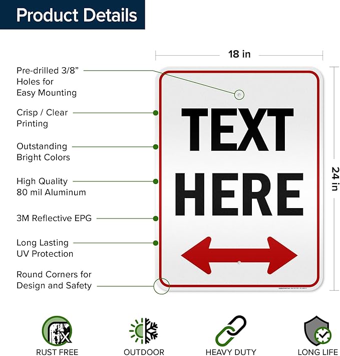 Custom Arrow,Custom Directional Sign, Two Way Arrow,18x24 Inches, 3M EGP Reflective, Rust Free .080 Aluminum, Fade Resistant, Made in USA by My Sign Center