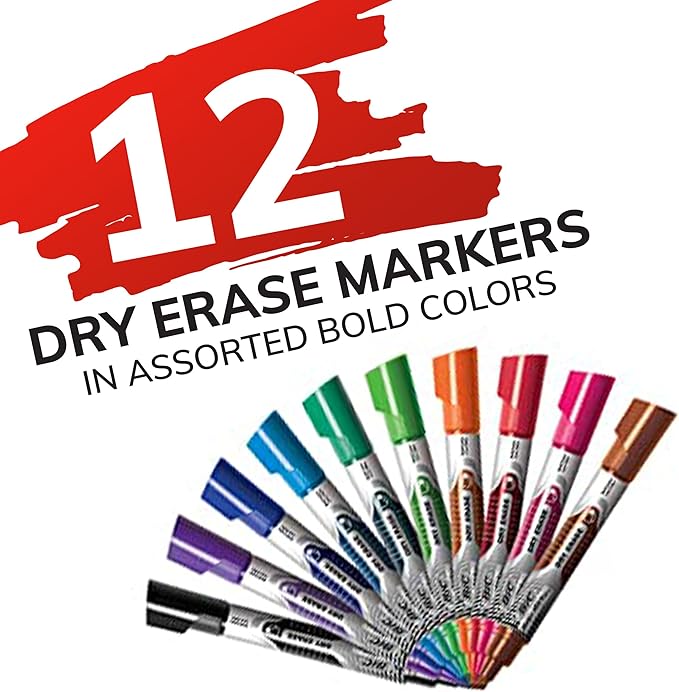 BIC Intensity Advanced Colorful Dry Erase Markers, Bullet Tip, 12-Count Pack of Assorted Colors, Whiteboard Markers for Teachers and Office Supplies