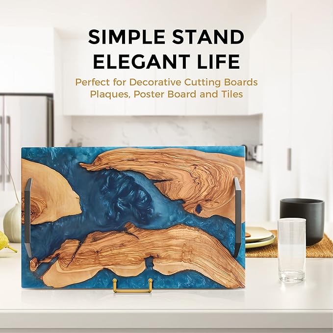 TR-LIFE 8 Inch Large Plate Stands for Display - Metal Plate Holder Display Stand + Frame Holder Stand for Picture, Decorative Plate, Platter, Plaques, Book, Photo Easel Tabletop (Gold 2 Pack)