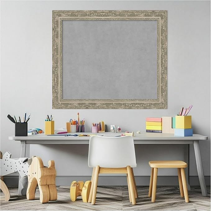 Amanti Art Silver Framed Magnetic Board 24x28 Medium Vision Board for use with Magnets, 100% Metal Sheet to Display Items as Office Decor or for Home Organization in mudroom, Kitchen or Kids Room