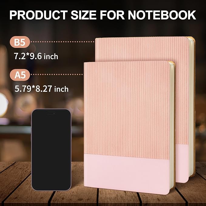 TSFPapier Lined Journal Notebook for Work College Ruled Note Book 7.2"x9.6"B5 PU Leather Daily Journaling 160 Pages for Women Men Writing Home School Supplies Business (Pink)