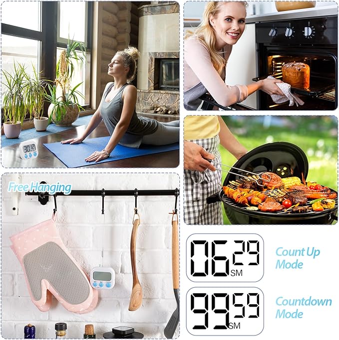 Weewooday 24 Pcs Digital Kitchen Timer Magnetic Timer Bulk On/Off Switch Minute Second Count up Countdown Loud Alarm for Exercise Cook Baking (White)