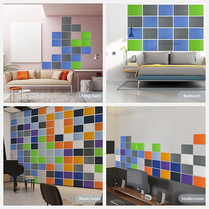 Amantech 12 Pack Acoustic Panels Self Adhesive Sound Proof Foam, High Density Sound Acoustic Panel, 16X12X0.4 Inch 4:3 Rectangle Panels in Home, Office, Reccording Room, Studio, More(Fruit Green)