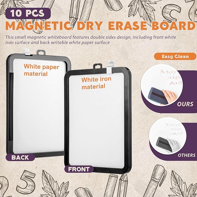 Outus 10 Pcs Dry Erase Mini White Boards Bulk 8.5 x 11'' Small Magnetic Whiteboard Double Sided Colored Writing Boards for Kids Students Locker Fridge(Black)