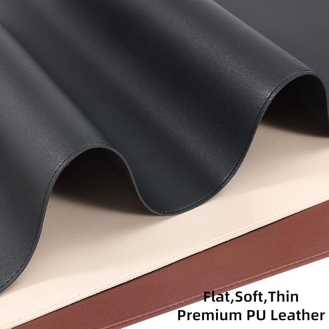 Wolaile Desk Pad 36x17 inches,PU Leather Desk Blotter,Non-Slip Base Waterproof Surface Office Desk Mat Protector,Old Desktop Cover Decor,Large Mouse Pad,Black
