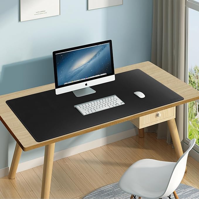 Mydours Extra Long PU Leather Desk Mat, 43.3" x 15.7", Waterproof Surface with Anti-Slip Suede Backing, Black - Extended Coverage for Monitors, Home Office Durable Scratch Resistant Desk Blotter