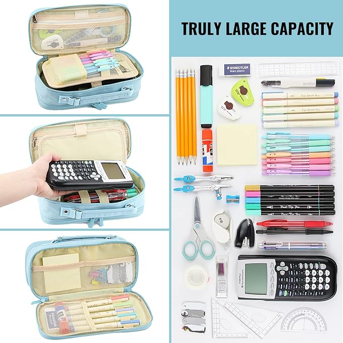 JOINPRO Pencil Case, Large Capacity Pencil Case Organizer; Double Zipper Storage Bag; Big Pencil Pouch for College School Office Teen Girl Boy Men Women Adult