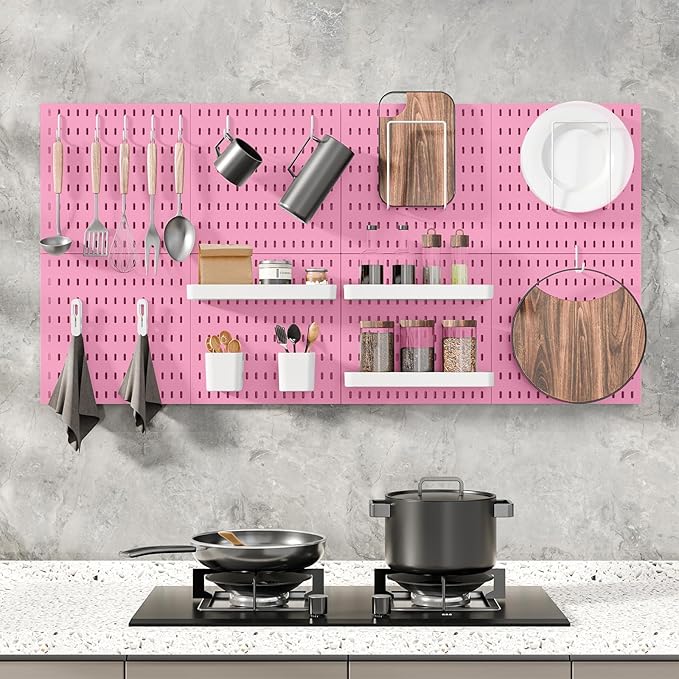 MULSAME Pegboard Combination Kit, 25.2" x 50.4" Wall Mounted Storage Set with 8 Pegboards & 40 Accessories Hanging, Peg Boards Organizer