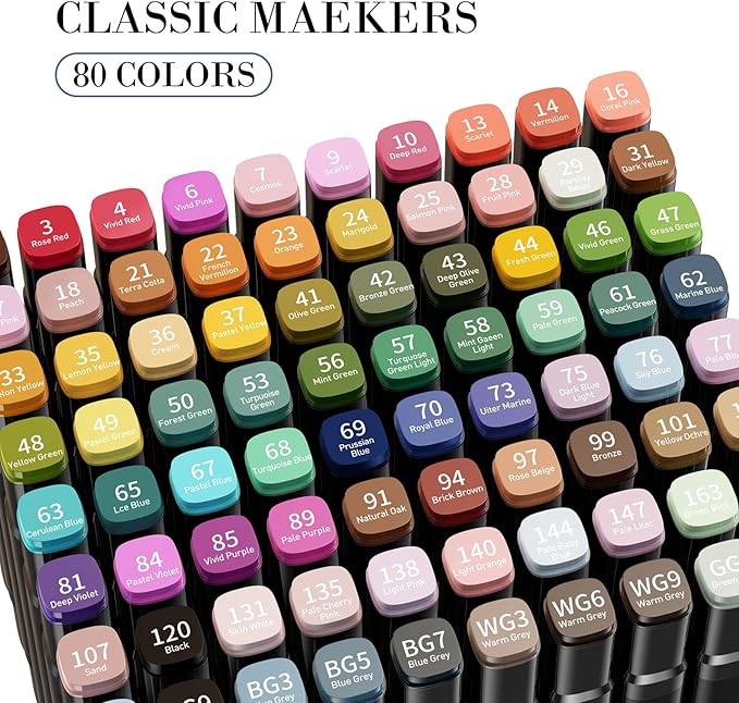 WELLOKB Alcohol Markers, 60 Colors Dual Tip Permanent Art Markers for Drawing,for Adult Coloring, Alcohol, Based Ink Ideal for Book Painting and Card Making