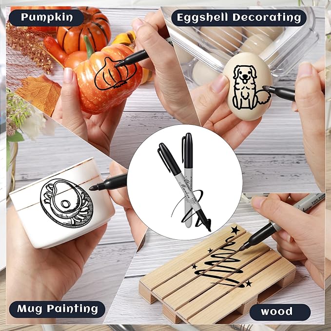 Thenshop 300 Pack Black Permanent Markers Bulk - Fine Point Permanent Marker Quick Drying Waterproof Pens for Doodling Writing Marking Classroom Work on Wood Metal Stone Glass, Office School Supplies