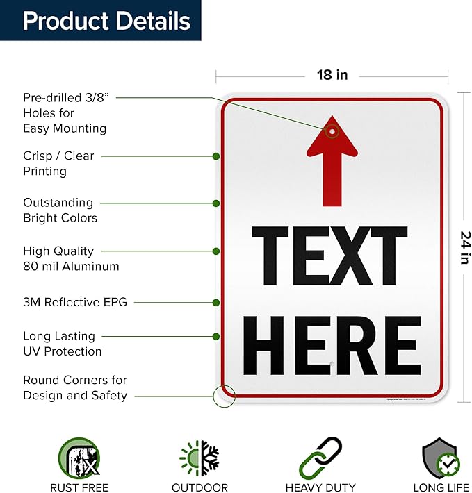 Custom Arrow,Custom Directional Sign, Up Arrow,18x24 Inches, 3M EGP Reflective, Rust Free .080 Aluminum, Fade Resistant, Made in USA by My Sign Center