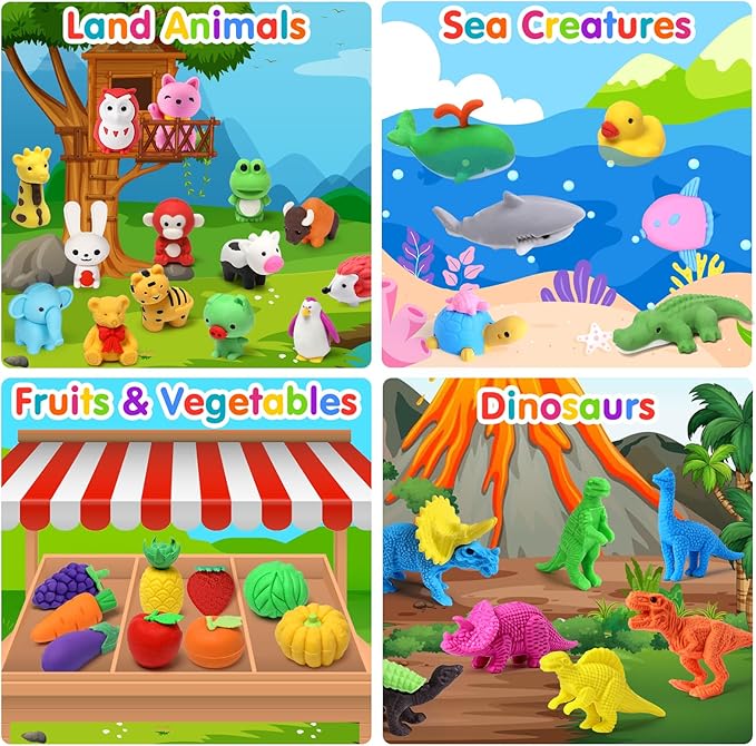 Palmatte 40PCS Mini Animal Erasers Kids Prizes Treasure Box Toys Classroom Rewards Desk Pets Pencil Erasers Bulk Cute School Supplies Kids Party Favors Goodie Bag Stocking Stuffers Easter Egg Fillers