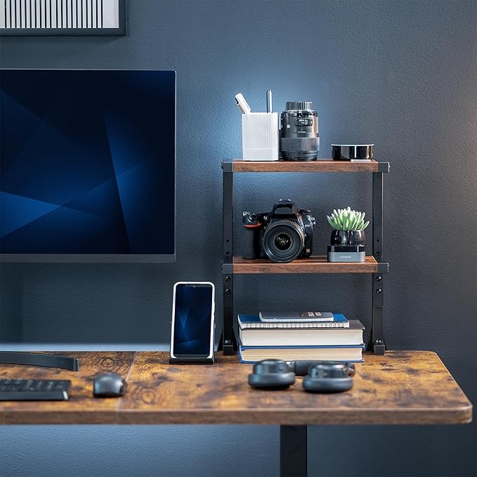 VIVO Clamp-on 13 inch Above or Below Desk 2-Tier Shelving Unit for Table Accessories, Gaming Devices, and More, Storage Tray, Desktop Organizer, Rustic Vintage Brown, STAND-SHELF2C-N