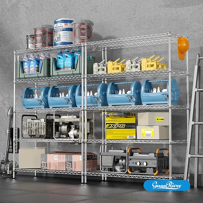 Guan River 5-Shelf Adjustable Metal Shelf Wire Shelving Unit Heavy Duty Storage Rack Display Shelf for Office,Kitchen,Bedroom,Bathroom,Laundry,Pantry Basement,Garage(Chrome,48" L x 18" W x 72" H)