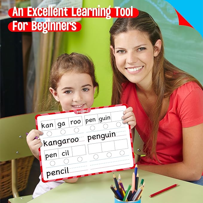 8 Packs Phonemic Awareness Dry Erase Board, Double Sided Dry Erase Board Writable and Erasable Phonics Learning White Board for Kids, Students, Classroom and Home (Each Measures 12” x 9”)