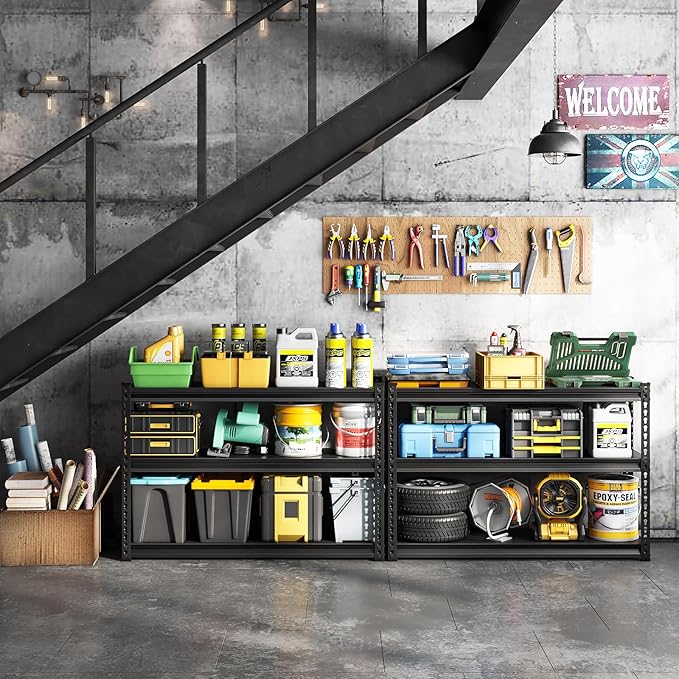 SDXYSTCE 48" W Garage Shelving Heavy Duty, 1500LBS Loads Adjustable Garage Storage Shelves, 3-Tier Metal Shelving Units and Storage Racks, Industrial Utility Shelf,48" Wx18 Dx39 H, Black