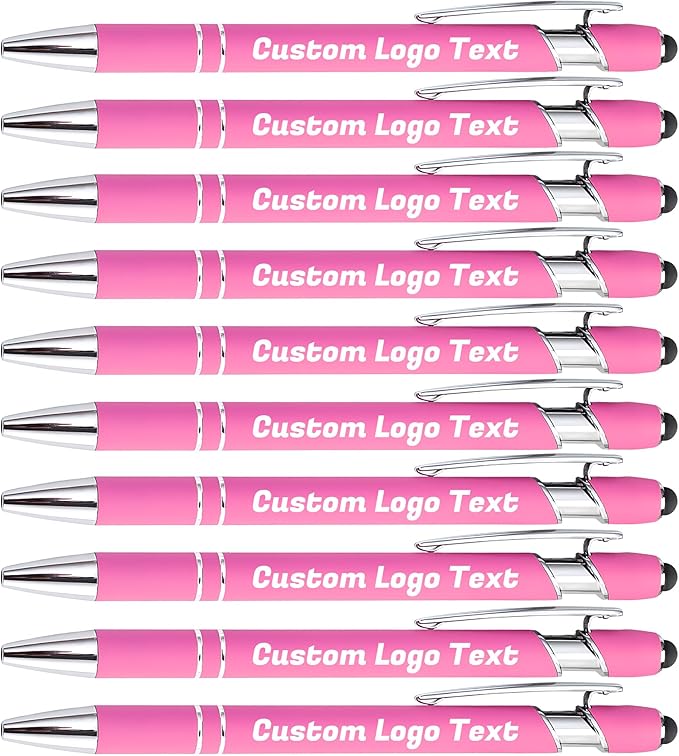HEYZARDA Personalized Pens with Name Text Logo Custom Ballpoint Pen for Business Office Events with Stylus for Touchscreen 10 Pcs Rose