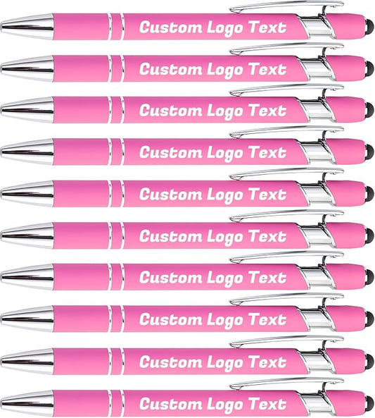 HEYZARDA Personalized Pens with Name Text Logo Custom Ballpoint Pen for Business Office Events with Stylus for Touchscreen 50 Pcs Rose