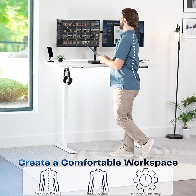 VIVO Electric 60 x 24 in Standing Desk, Memory Height Adjustment, 1B Series, Holds 220 lbs, One-Piece White Top, White Frame, DESK-KIT-1W6W