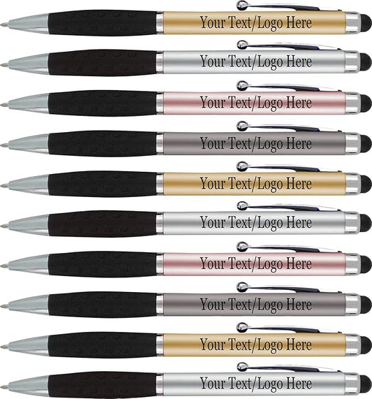 SyPen Personalized Pens With your Custom Logo or Text-600 Pack Bulk-for Businesses, Parties, and Events, 2 in 1 Ballpoint Pen & Stylus for Touchscreen Devices, Light Assorted Barrels, Black Ink