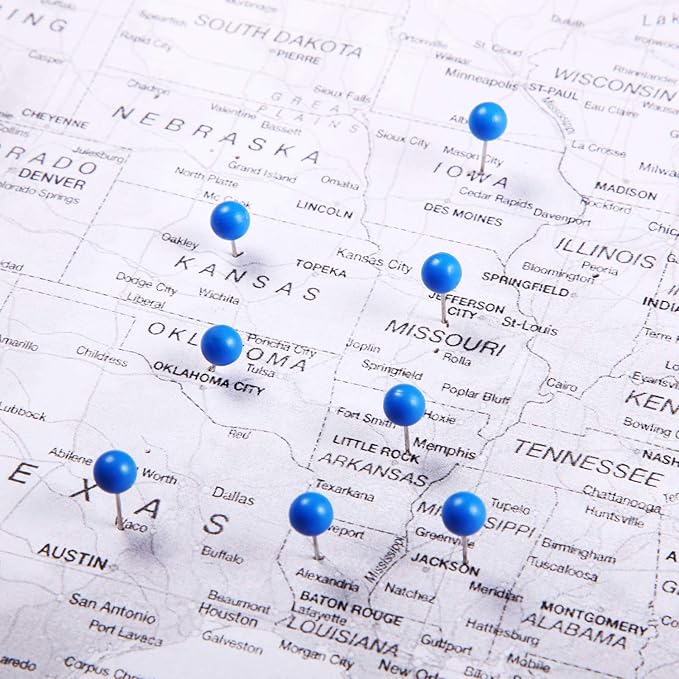 WILLBOND 500 Pack Map Push Pins Map Tacks Small Round Head Push Pins Thumb Tacks for Travel Picture Photo Bulletin Board Wall DIY Craft School Office Home(Blue,1/8 Inch)