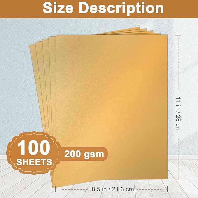 Silunkia 100 Sheets Gold Shimmer Cardstock 8.5 x 11 Metallic Paper, 75lb Pearlescent Paper Card Stock for DIY Cards Making, Certificates, Invitations, School Crafting, Anniversary Cards