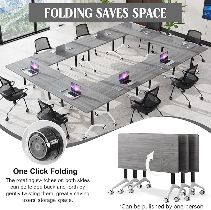 JEHUJD Conference Table,55.1''Folding Conference Room Table for 4-12 People,Mobile Flip Top MeetingTraining Table with Different Coulor and Styles for Offices, Classrooms,Meeting Room (8, 70.8''F)