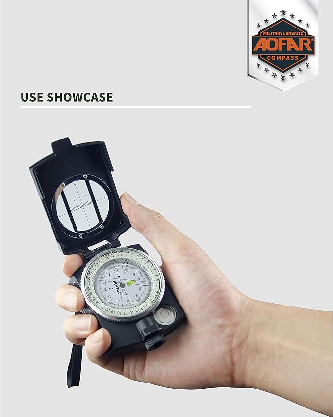 AOFAR Military Compass,AF-4580 Lensatic Sighting, Waterproof and Shakeproof with Map Measurer Distance Calculator, Pouch for Camping, Hiking
