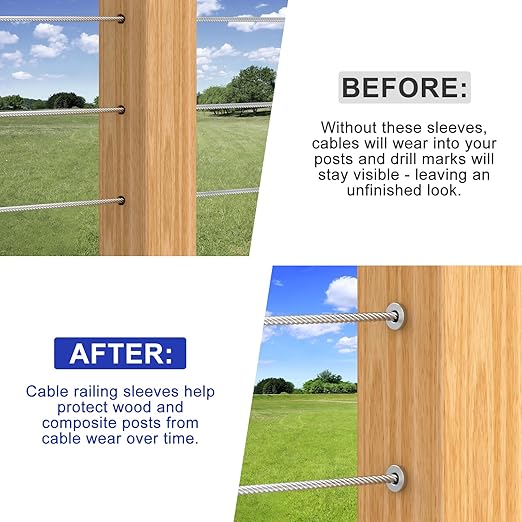 BLIKA 40 Pack Stainless Steel Protector Sleeves for 1/8" Deck Cable Railing, for Wood/Composite Posts, T316 Marine Grade, Cable Railing Protector Sleeves