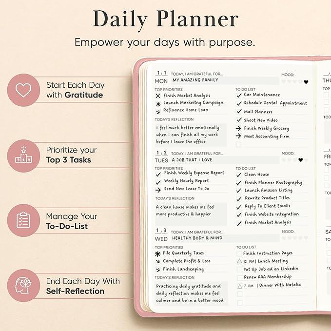 Mantra Planner 2026 Planner, Daily Journal & Gratitude Journal All-In-One with To Do List, Self Care Prompts & Habit Tracker - 5.8 x 8.3 - Pink